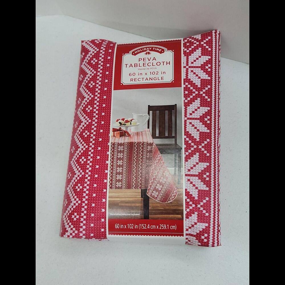 Christmas Peva Vinyl Tablecloth Pink Fair Isle Snowflake Rectangle 60" x 102"
